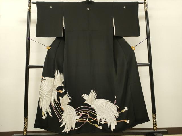 平和屋着物▼豪華黒留袖　刺繍　飛鳥文　金銀糸　正絹　逸品　DABH7703fe