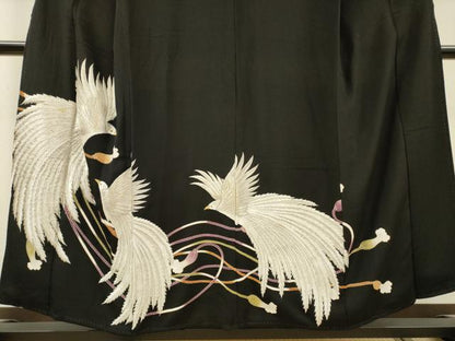 平和屋着物▼豪華黒留袖　刺繍　飛鳥文　金銀糸　正絹　逸品　DABH7703fe