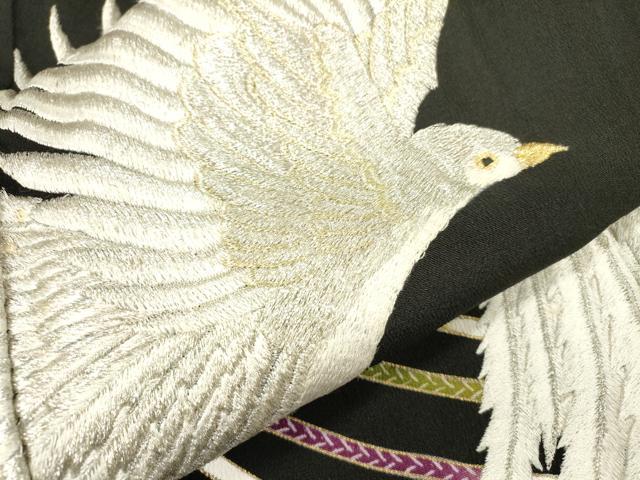 平和屋着物▼豪華黒留袖　刺繍　飛鳥文　金銀糸　正絹　逸品　DABH7703fe