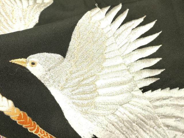 平和屋着物▼豪華黒留袖　刺繍　飛鳥文　金銀糸　正絹　逸品　DABH7703fe