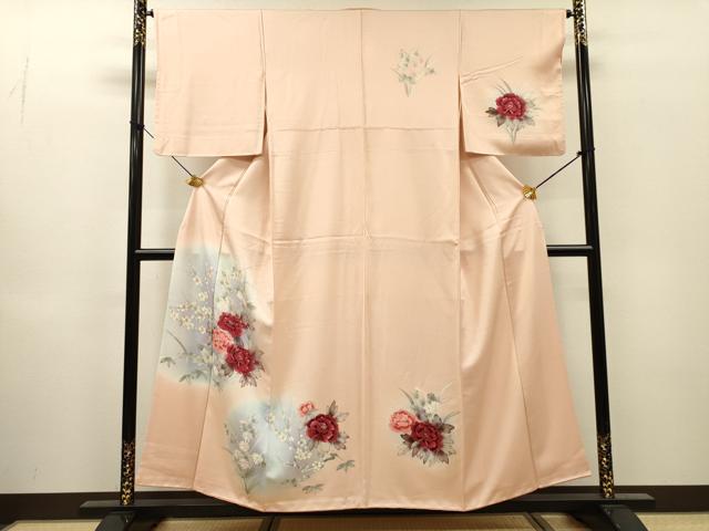 平和屋着物▼訪問着　手描き　枝花　暈し染　正絹　逸品　DABH7706fe