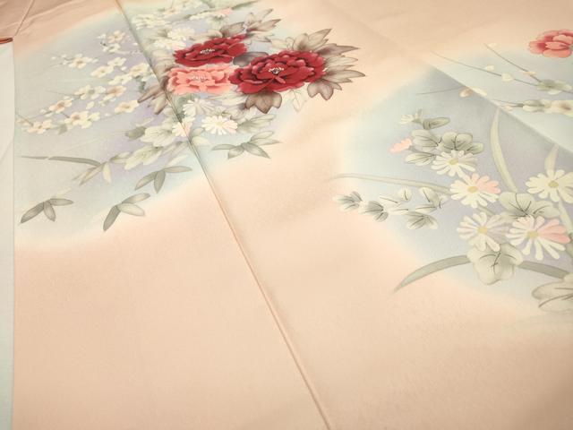 平和屋着物▼訪問着　手描き　枝花　暈し染　正絹　逸品　DABH7706fe