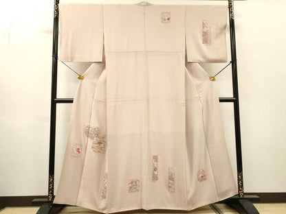 平和屋着物▼中国三大刺繍　相良刺繍　総刺繍　訪問着　色紙短冊花文　金糸　正絹　逸品　DABH7707fe