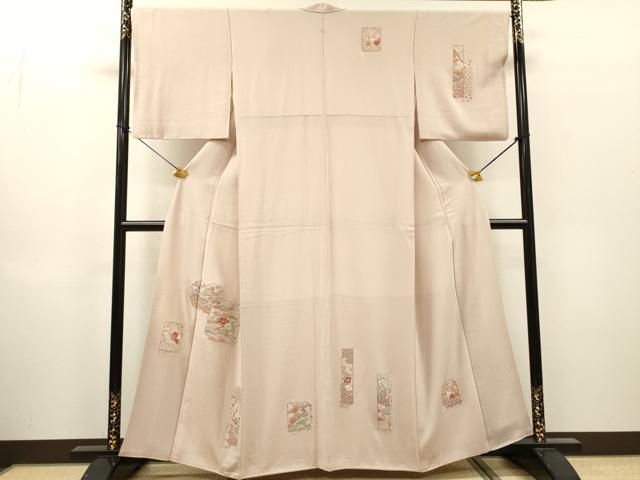 平和屋着物▼中国三大刺繍　相良刺繍　総刺繍　訪問着　色紙短冊花文　金糸　正絹　逸品　DABH7707fe