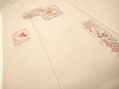 平和屋着物▼中国三大刺繍　相良刺繍　総刺繍　訪問着　色紙短冊花文　金糸　正絹　逸品　DABH7707fe