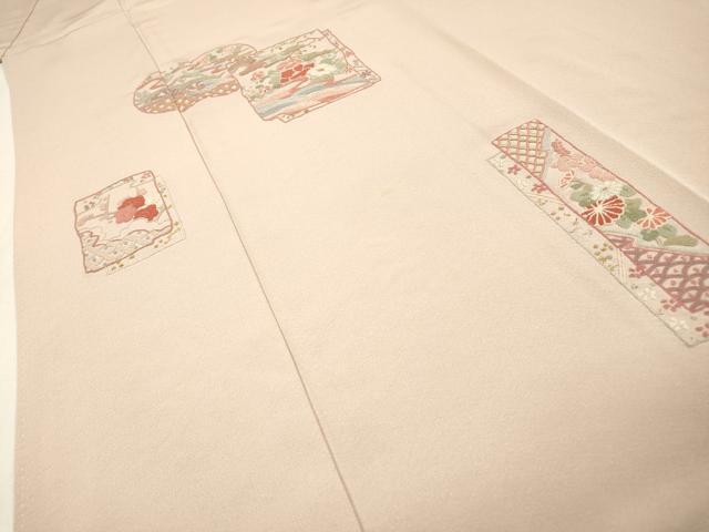 平和屋着物▼中国三大刺繍　相良刺繍　総刺繍　訪問着　色紙短冊花文　金糸　正絹　逸品　DABH7707fe