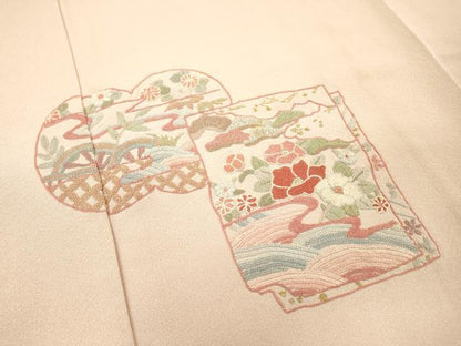 平和屋着物▼中国三大刺繍　相良刺繍　総刺繍　訪問着　色紙短冊花文　金糸　正絹　逸品　DABH7707fe