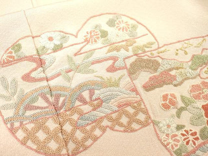 平和屋着物▼中国三大刺繍　相良刺繍　総刺繍　訪問着　色紙短冊花文　金糸　正絹　逸品　DABH7707fe