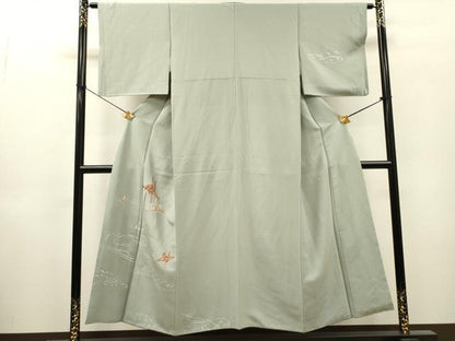 平和屋着物▼訪問着　竹屋町刺繍　折り鶴　銀彩　正絹　逸品　DABH7710fe