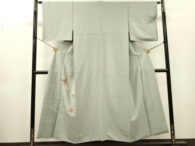平和屋着物▼訪問着　竹屋町刺繍　折り鶴　銀彩　正絹　逸品　DABH7710fe