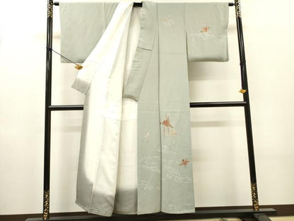平和屋着物▼訪問着　竹屋町刺繍　折り鶴　銀彩　正絹　逸品　DABH7710fe