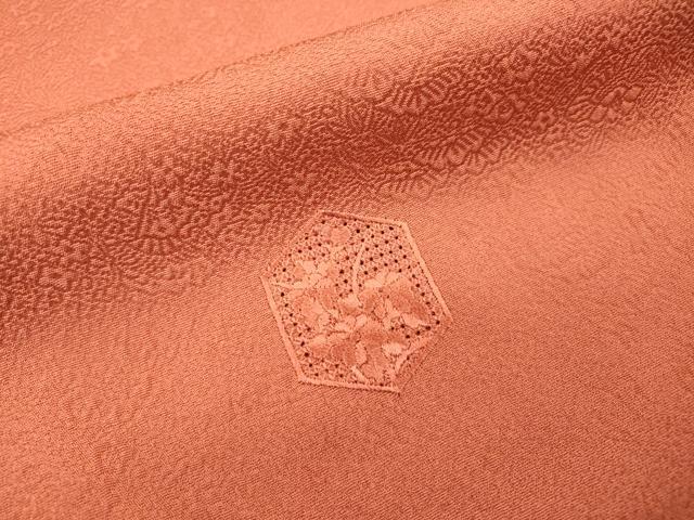 平和屋着物▼中国三大刺繍　スワトウ刺繍　汕頭刺繍　総刺繍　無地絵羽訪問着　亀甲花文　銀朱色　正絹　逸品　DABH7712fe