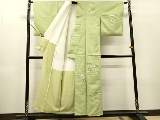 平和屋着物▼訪問着　総刺繍　花松文　金銀糸　正絹　逸品　DABH7713fe
