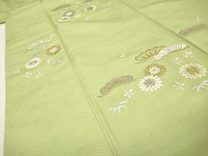平和屋着物▼訪問着　総刺繍　花松文　金銀糸　正絹　逸品　DABH7713fe
