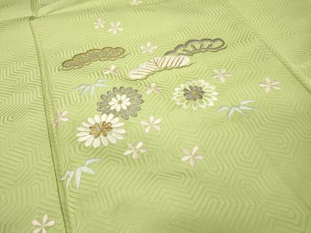 平和屋着物▼訪問着　総刺繍　花松文　金銀糸　正絹　逸品　DABH7713fe