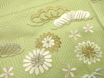 平和屋着物▼訪問着　総刺繍　花松文　金銀糸　正絹　逸品　DABH7713fe