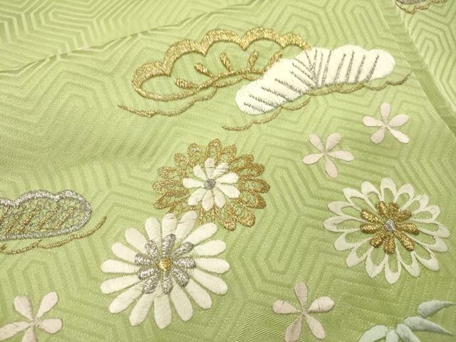平和屋着物▼訪問着　総刺繍　花松文　金銀糸　正絹　逸品　DABH7713fe