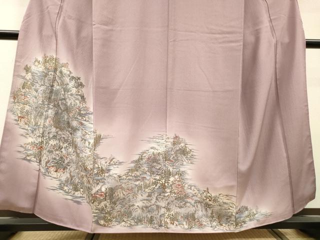 平和屋着物▼訪問着　手描き　風景文　暈し染　正絹　逸品　DABH7714fe