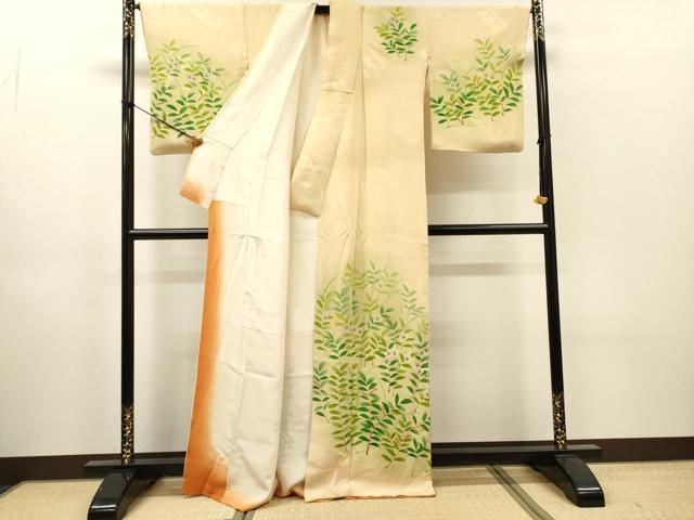 平和屋着物▼訪問着　手描き　草花　暈し染　正絹　逸品　DABH7719fe