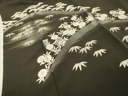 平和屋着物▼豪華黒留袖　総刺繍　笹花松文　銀糸　正絹　逸品　DABH7720fe