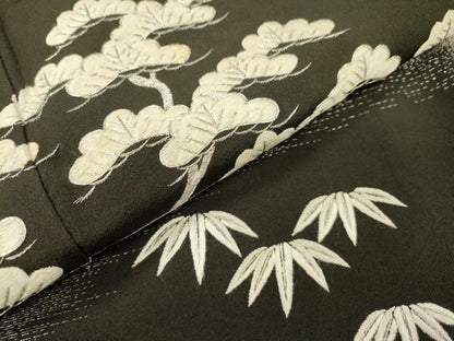 平和屋着物▼豪華黒留袖　総刺繍　笹花松文　銀糸　正絹　逸品　DABH7720fe