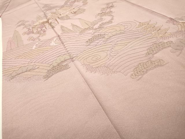 平和屋着物▼中国三大刺繍　スワトウ刺繍　汕頭刺繍　総刺繍　訪問着　風景文　金糸　正絹　逸品　DABH7722fe