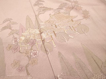 平和屋着物▼中国三大刺繍　スワトウ刺繍　汕頭刺繍　総刺繍　訪問着　風景文　金糸　正絹　逸品　DABH7722fe