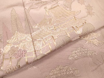 平和屋着物▼中国三大刺繍　スワトウ刺繍　汕頭刺繍　総刺繍　訪問着　風景文　金糸　正絹　逸品　DABH7722fe