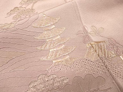 平和屋着物▼中国三大刺繍　スワトウ刺繍　汕頭刺繍　総刺繍　訪問着　風景文　金糸　正絹　逸品　DABH7722fe