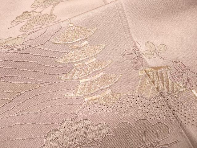 平和屋着物▼中国三大刺繍　スワトウ刺繍　汕頭刺繍　総刺繍　訪問着　風景文　金糸　正絹　逸品　DABH7722fe