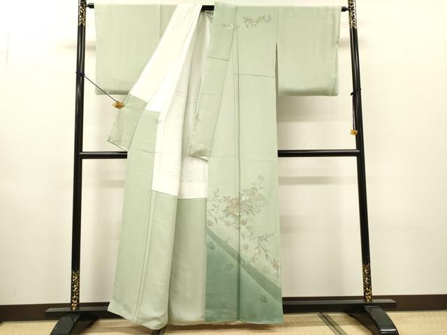 平和屋着物▼中国三大刺繍　スワトウ刺繍　汕頭刺繍　相良刺繍　総刺繍　訪問着　地紙花文　暈し染　正絹　逸品　DABH7726fe