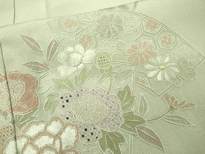 平和屋着物▼中国三大刺繍　スワトウ刺繍　汕頭刺繍　相良刺繍　総刺繍　訪問着　地紙花文　暈し染　正絹　逸品　DABH7726fe
