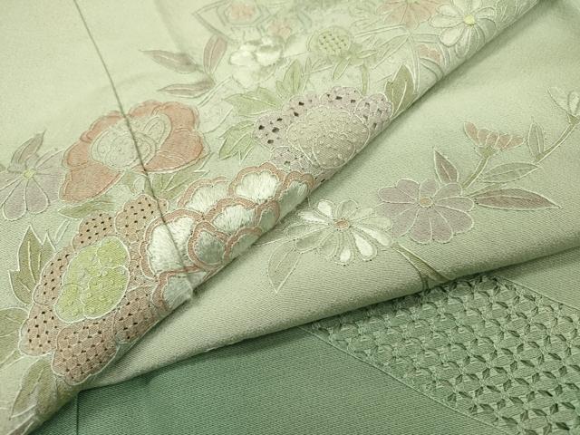 平和屋着物▼中国三大刺繍　スワトウ刺繍　汕頭刺繍　相良刺繍　総刺繍　訪問着　地紙花文　暈し染　正絹　逸品　DABH7726fe