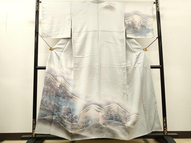 平和屋着物▼訪問着　雪持ち風景文　暈し染　正絹　逸品　DABH7729fe