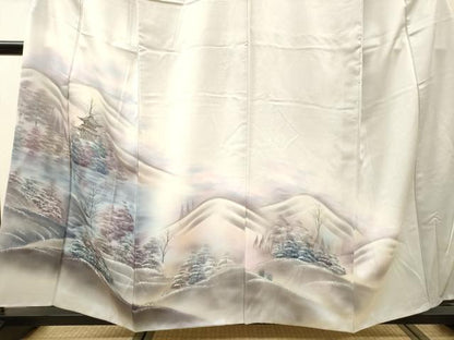 平和屋着物▼訪問着　雪持ち風景文　暈し染　正絹　逸品　DABH7729fe