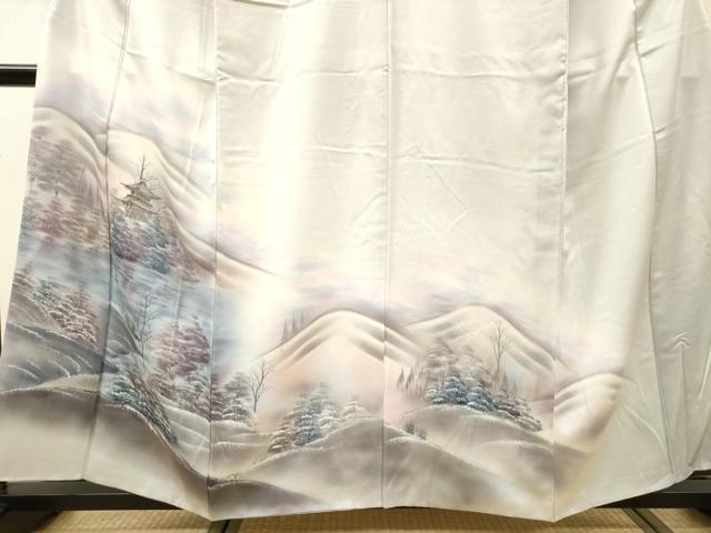 平和屋着物▼訪問着　雪持ち風景文　暈し染　正絹　逸品　DABH7729fe
