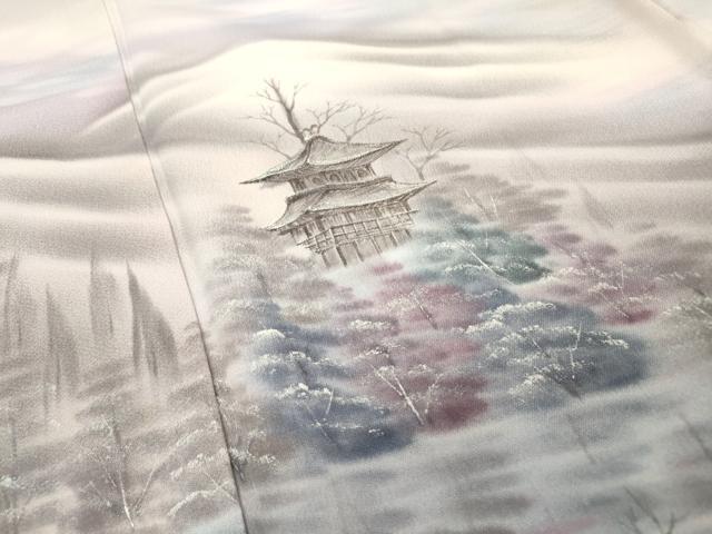 平和屋着物▼訪問着　雪持ち風景文　暈し染　正絹　逸品　DABH7729fe