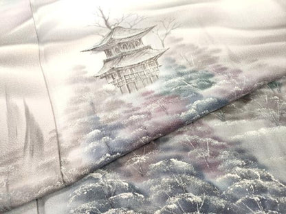 平和屋着物▼訪問着　雪持ち風景文　暈し染　正絹　逸品　DABH7729fe