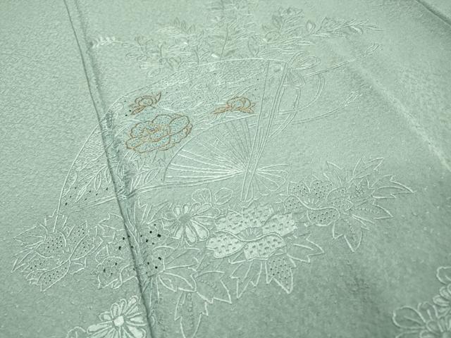 平和屋着物▼中国三大刺繍　スワトウ刺繍　汕頭刺繍　相良刺繍　総刺繍　訪問着　扇面花文　金糸　正絹　逸品　DABH7735fe