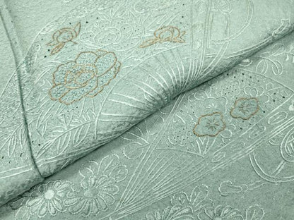 平和屋着物▼中国三大刺繍　スワトウ刺繍　汕頭刺繍　相良刺繍　総刺繍　訪問着　扇面花文　金糸　正絹　逸品　DABH7735fe