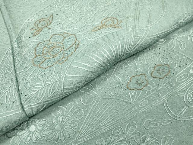 平和屋着物▼中国三大刺繍　スワトウ刺繍　汕頭刺繍　相良刺繍　総刺繍　訪問着　扇面花文　金糸　正絹　逸品　DABH7735fe