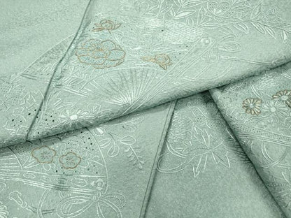 平和屋着物▼中国三大刺繍　スワトウ刺繍　汕頭刺繍　相良刺繍　総刺繍　訪問着　扇面花文　金糸　正絹　逸品　DABH7735fe