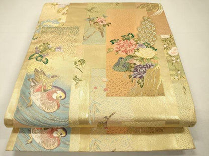 平和屋着物▼六通柄袋帯　唐織　花鳥文　金糸　正絹　逸品　DABH7739fe