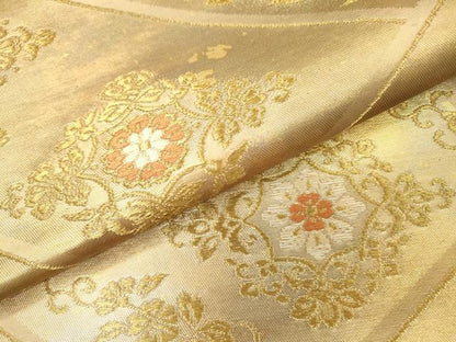 平和屋着物▼六通柄袋帯　向かい鳥花唐草菱文　金糸　引箔　正絹　逸品　DABH7749fe