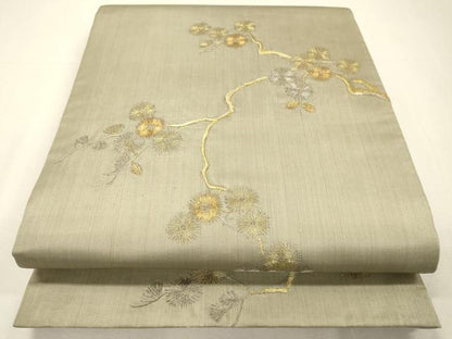 平和屋着物▼太鼓柄袋帯　総刺繍　枝花　金銀糸　正絹　逸品　DABH7752fe