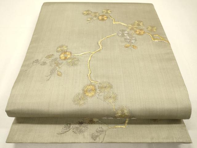 平和屋着物▼太鼓柄袋帯　総刺繍　枝花　金銀糸　正絹　逸品　DABH7752fe