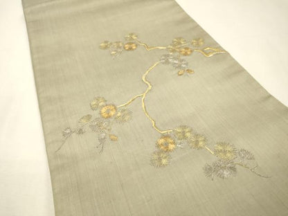 平和屋着物▼太鼓柄袋帯　総刺繍　枝花　金銀糸　正絹　逸品　DABH7752fe