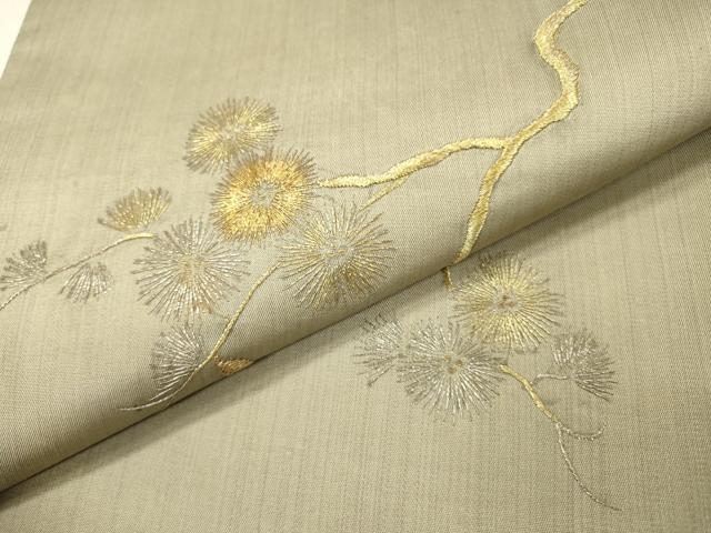 平和屋着物▼太鼓柄袋帯　総刺繍　枝花　金銀糸　正絹　逸品　DABH7752fe