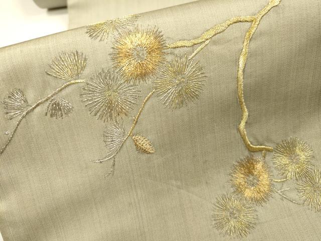 平和屋着物▼太鼓柄袋帯　総刺繍　枝花　金銀糸　正絹　逸品　DABH7752fe