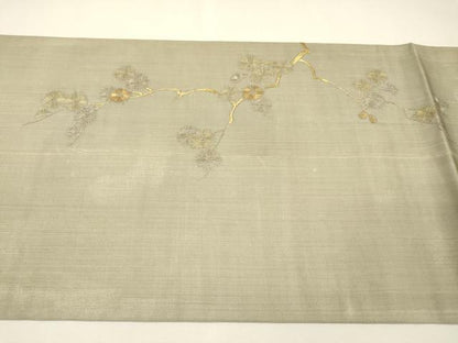 平和屋着物▼太鼓柄袋帯　総刺繍　枝花　金銀糸　正絹　逸品　DABH7752fe